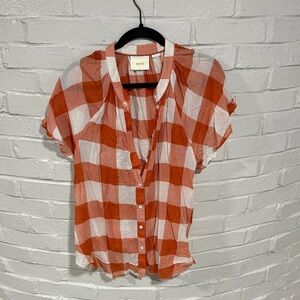Maeve Orange and White Plaid Blouse